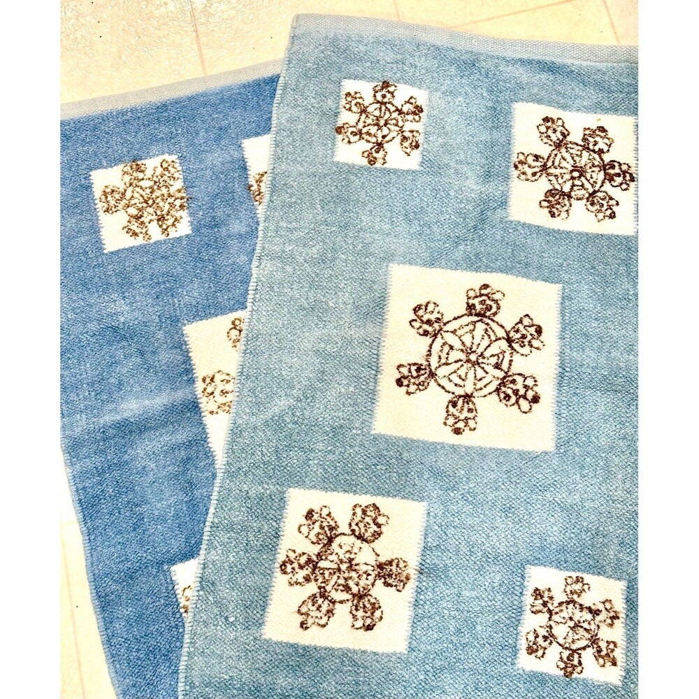 Vintage Snowflake Winter Snow Light Blue Floor Rug Mat Carpet Lot Set of 2